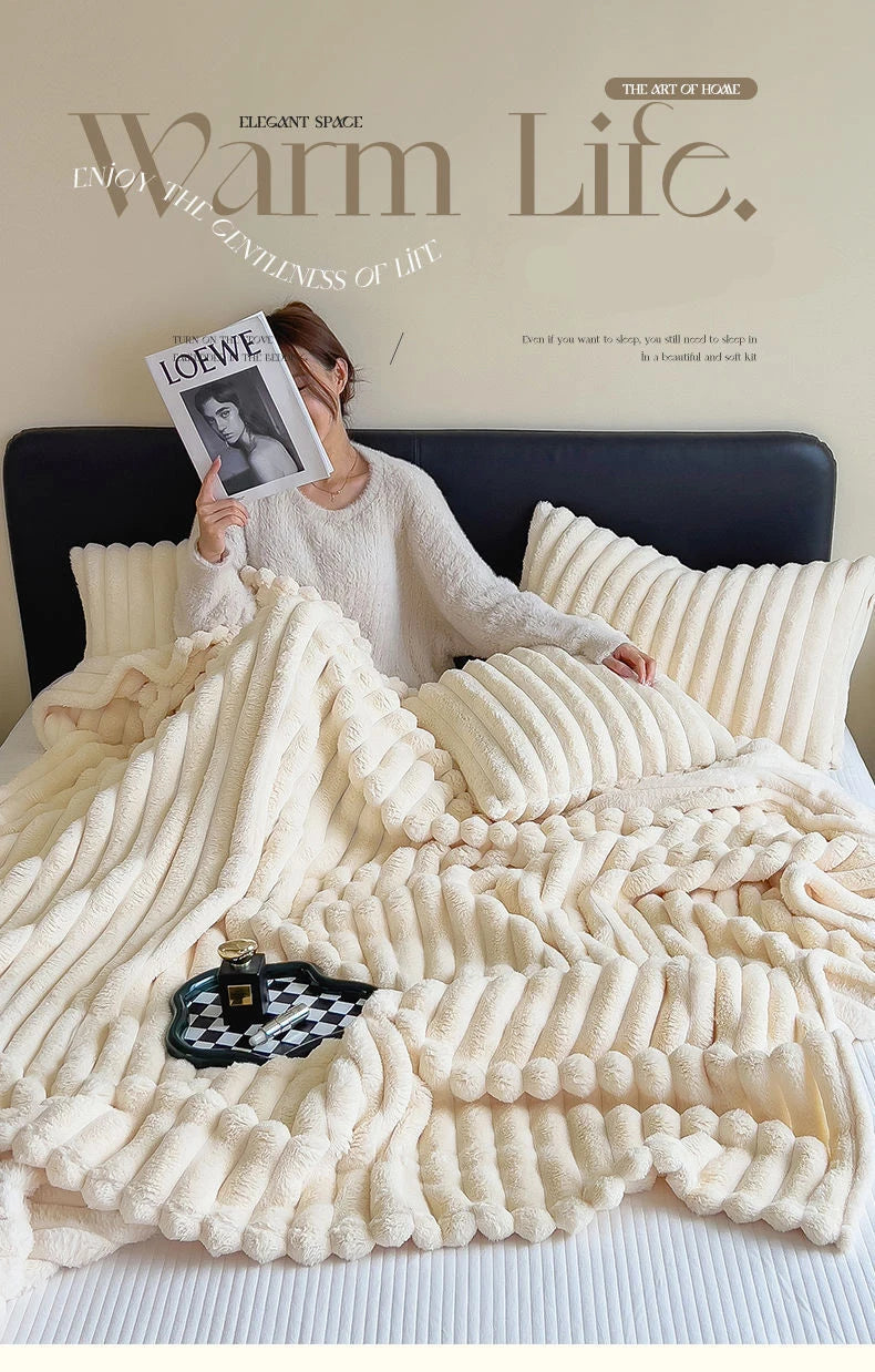 Solid Color Rabbit Plush Blanket - Office Nap Shawl, Air Conditioning Blanket & Sofa Cover