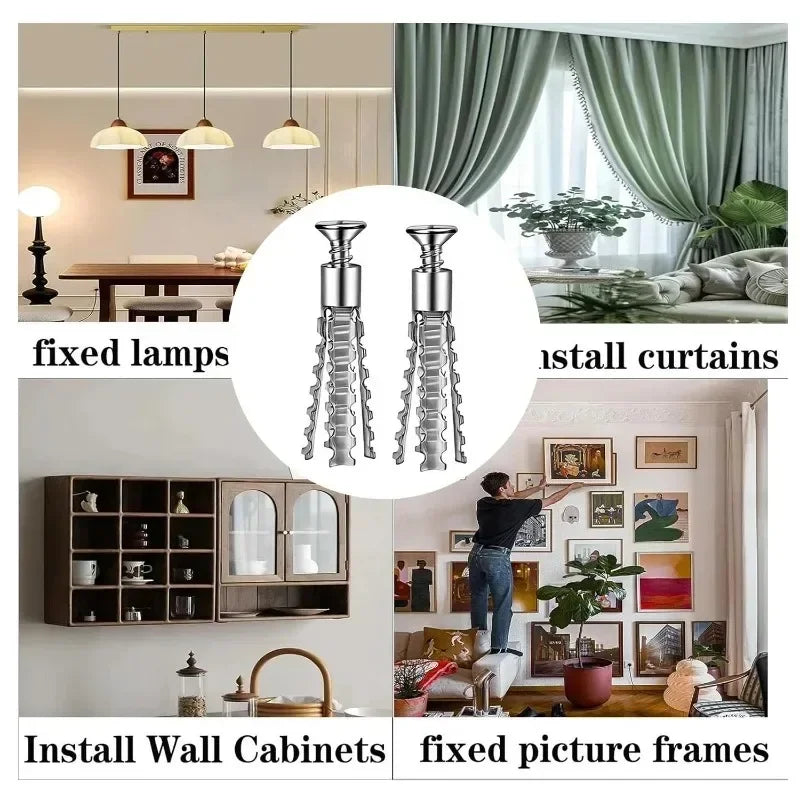 Hollow Wall Expansion Screw Kit - Metal Anchors with Self Tapping Screws for 6/8mm Pipe Drilling & Fastening