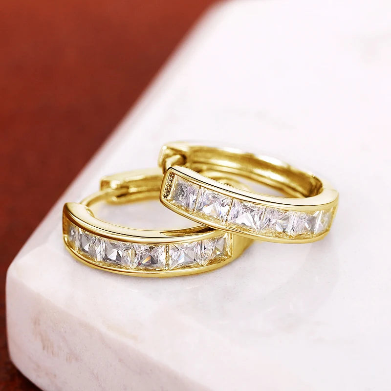Huitan Classic Princess Square CZ Hoop Earrings for Women – Simple & Elegant Versatile Jewelry Accessories