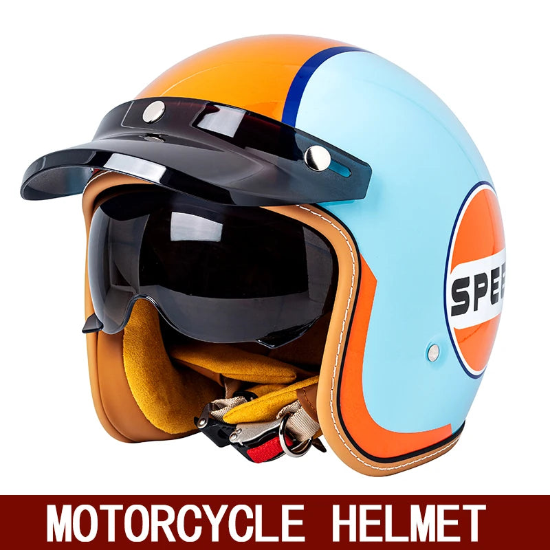 Retro 3/4 Motorcycle Helmet - Semi Open Face Cross Country Riding Helmet Winter Motorbike Safety Accessory