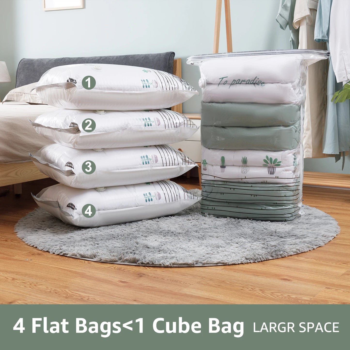 TAILI Large Cubic Vacuum Storage Bags – Plastic Compression Bags for Clothes, Blankets & Travel Packing