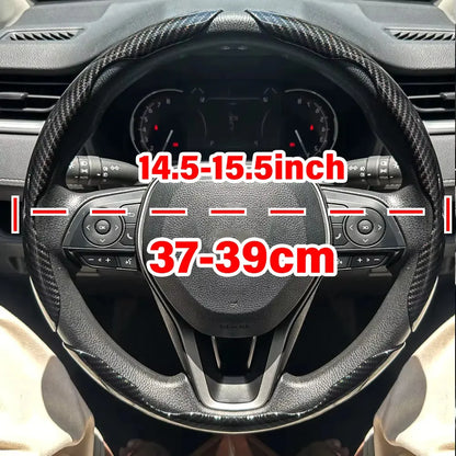 3-Piece Carbon Fiber Silicone Steering Wheel Cover Set – Non-Slip Round Wheel Protectors with Leather-Style Finish for Cars
