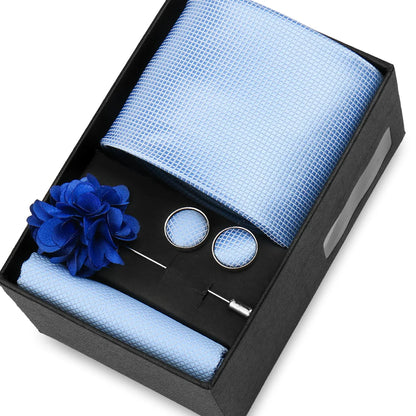 Elegant Men’s Necktie Gift Set - Fashion Tie with Handkerchief, Cufflinks & Brooch Pin Accessories for Business & Wedding