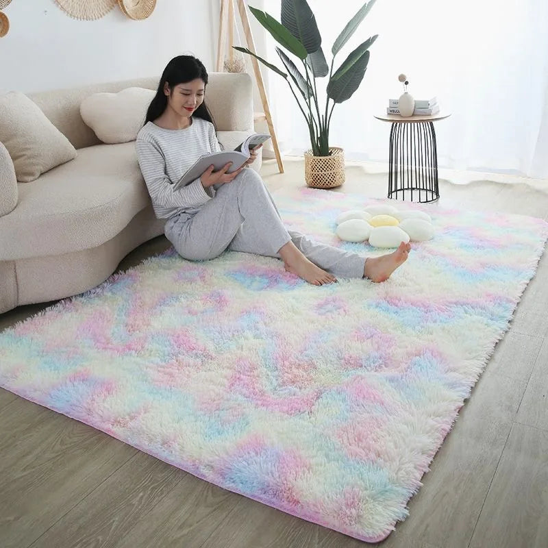 Furry Nordic Style Area Rug – Large Non-Slip Carpet for Living Room, Bedroom & Kids Room, Black/Gray/White Decor