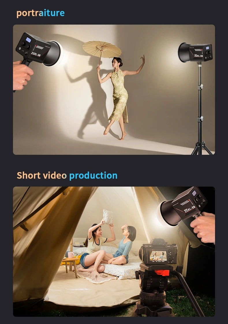 60W Pro Portable LED Video Light – COB Bi-Color Photography Light (2800K-7500K) for Livestreaming, Handheld Outdoor Shooting