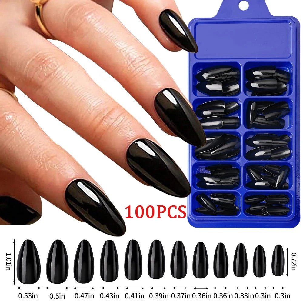 576PCS Colorful Press-On Fake Nails Set – Black & Red Oval/Square Short Full Cover Nail Tips for Salon-Style Nail Art