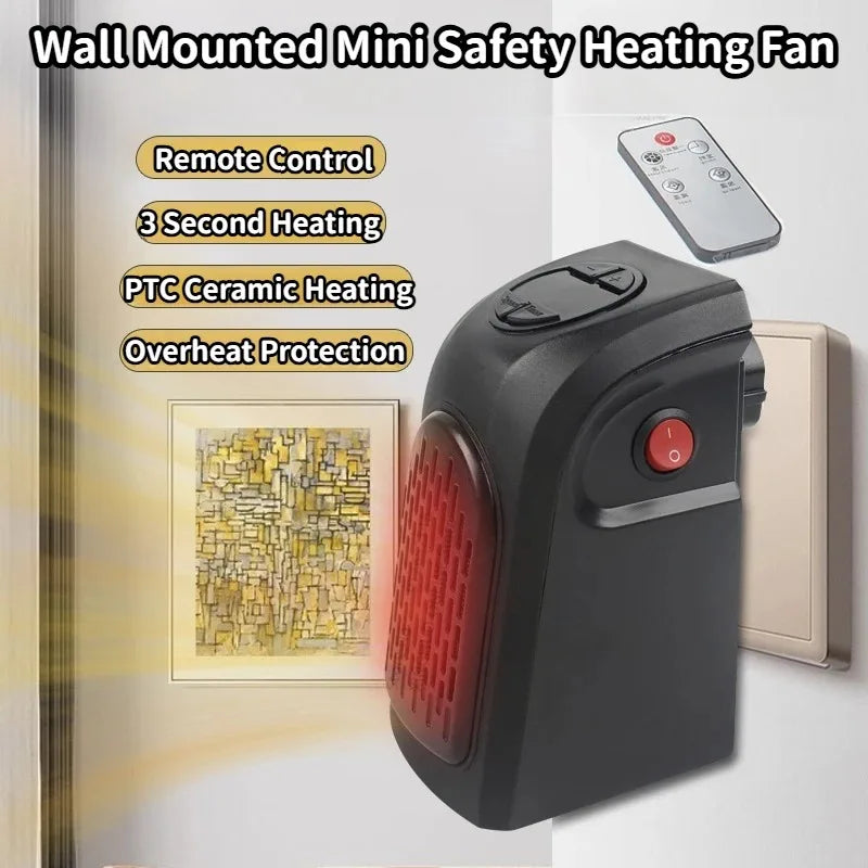 Portable Plug-In Electric Space Heater - Mini Wall Outlet Radiator Fan for Compact Home Heating