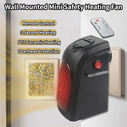 Portable Plug-In Electric Space Heater - Mini Wall Outlet Radiator Fan for Compact Home Heating