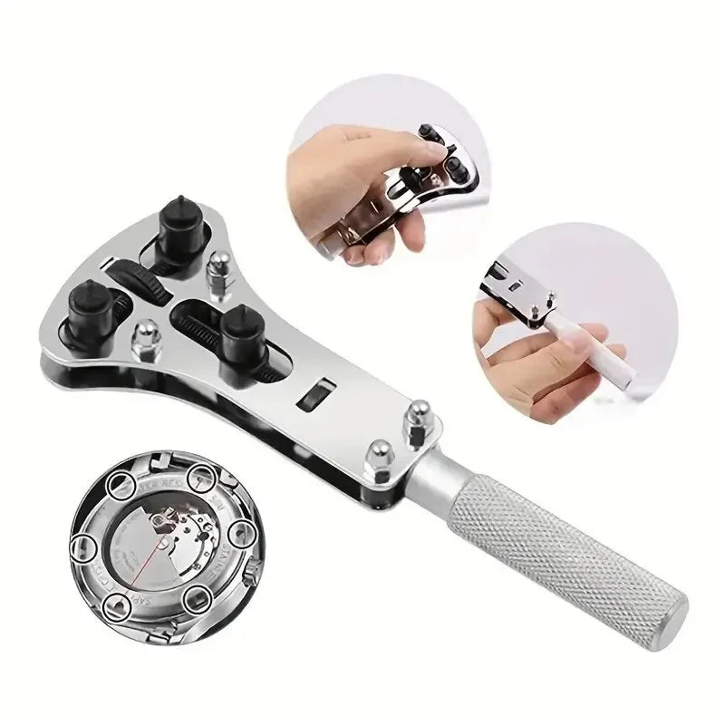 3-Claw Adjustable Watch Case Opener Wrench – Screw Back Repair Tool Kit
