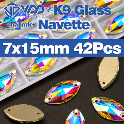 AAAAA K9 Glass Sew-On Rhinestones - AB Crystal Flatback Stones for Wedding Dress & Clothing Accessories