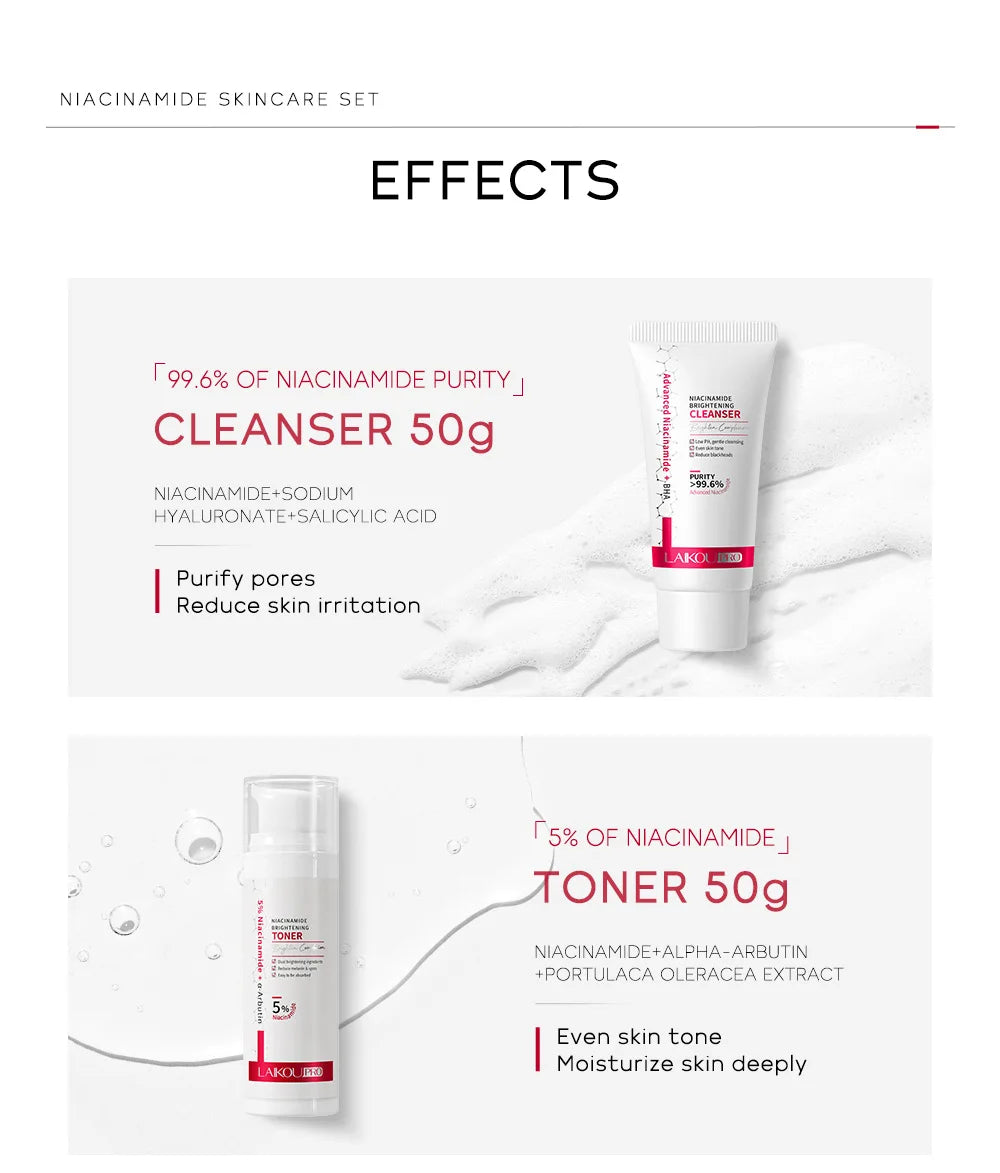 Niacinamide Skin Care Set – Oil Control, Anti-Wrinkle & Whitening Face Serum, Cream, Toner 4-Piece Kit