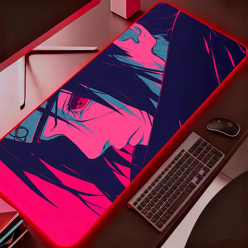 RGB Backlit Anime Gaming Mouse Pad – Naruto Itachi Uchiha LED Desk Mat for Keyboard & PC Gamer Accessories Large Desk Pad