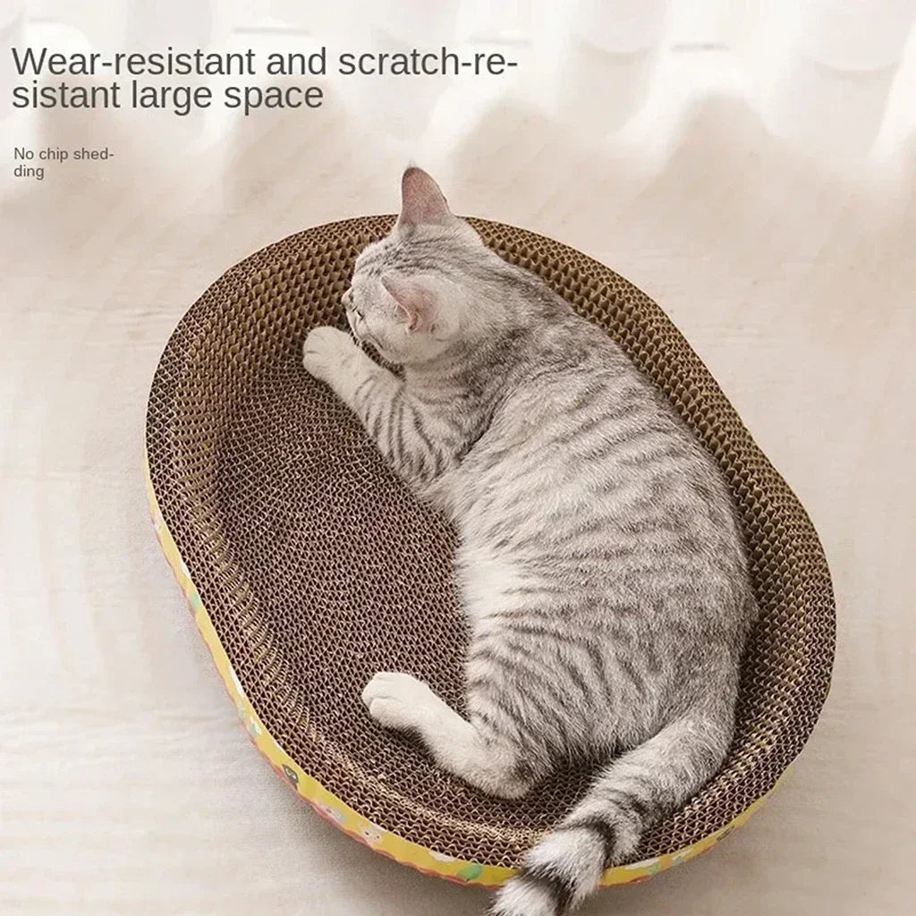 Cat Scratching Board – Oval Corrugated Paper Claw Grinding Toy, Wear-Resistant Furniture Protector & Cat Nest Accessory