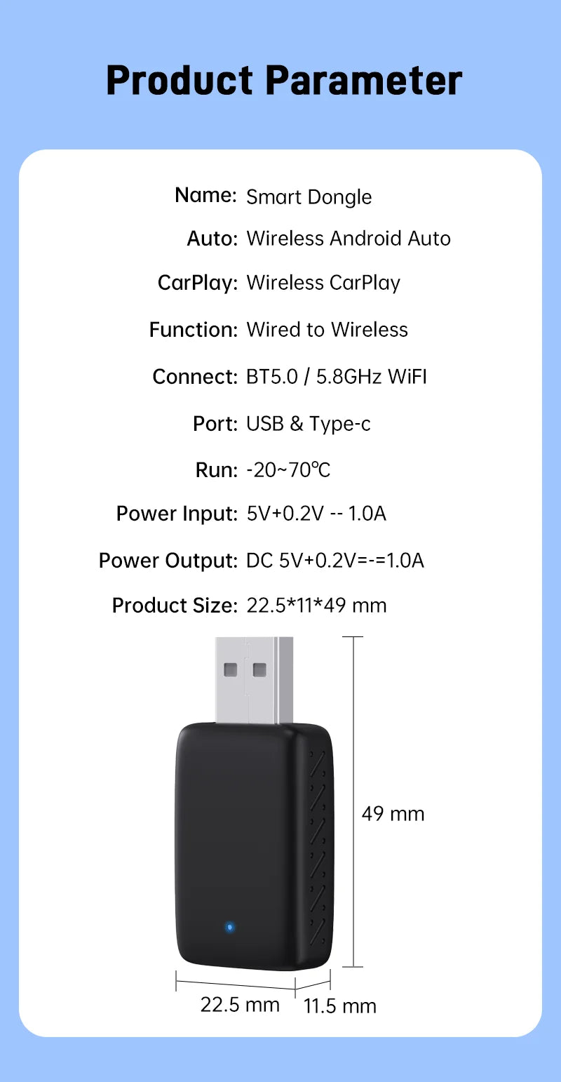 2025 Wireless CarPlay & Android Auto Adapter | 2-in-1 Smart Mini Box with WIFI & Bluetooth for Toyota, Volvo, Benz, MG, Kia, Mazda, Ford
