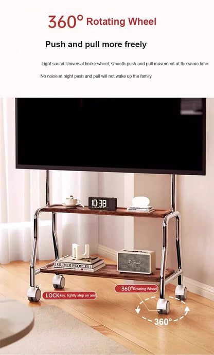 Rolling TV Stand on Wheels – Mobile Cart for 32–75in LCD & LED Flat/Curved TVs, Holds 110lbs, VESA 600x400mm