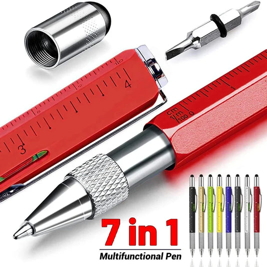 7-in-1 Multifunctional Pen - Touch Screen Stylus, Screwdriver, Ruler, Level Gauge, Refillable Ballpoint & Pencil Tool