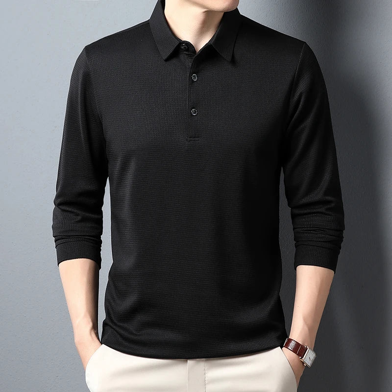 Men's Business Casual Long Sleeve Polo Shirt - Comfortable Summer Top
