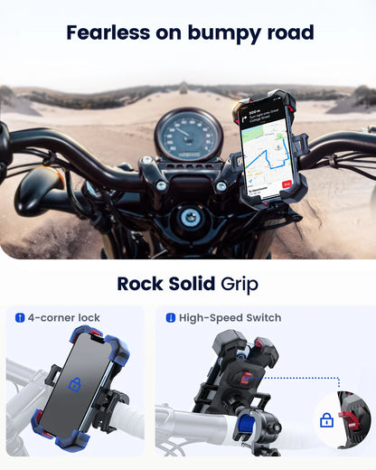 Joyroom Universal Bike Phone Holder — 360° Rotatable Shockproof Stand for 4.7-7 inch Mobile Phones, GPS Clip