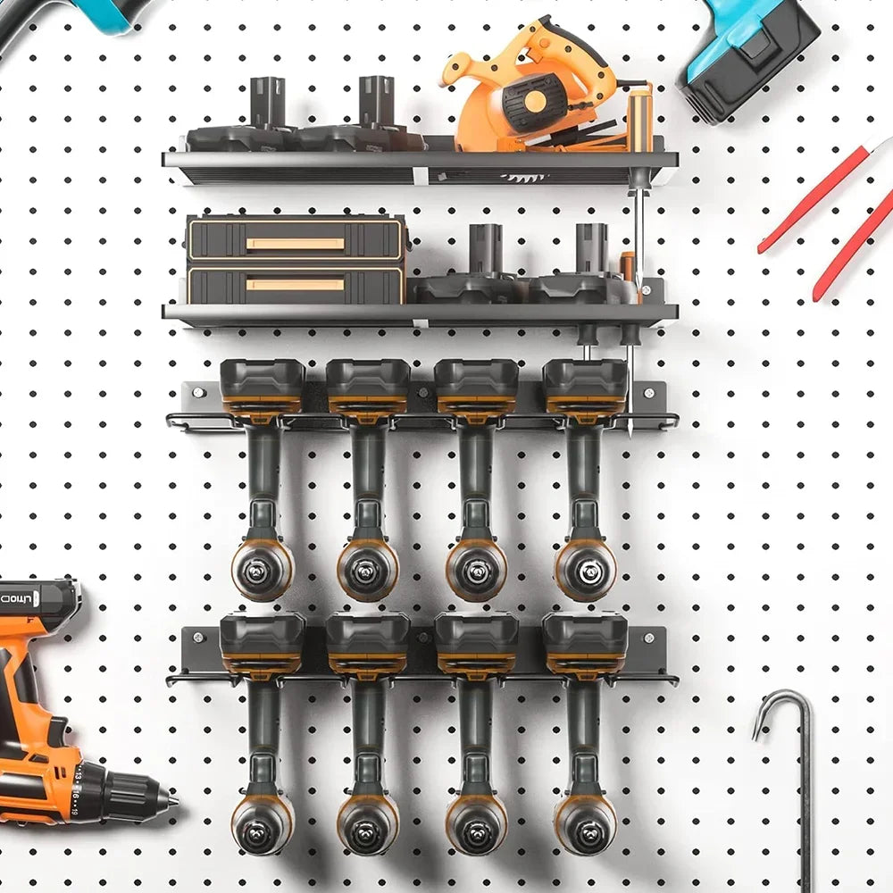 2-Pack Power Tool Wall Mount Holders – Heavy Duty Pegboard Storage Racks for Drill & Screwdriver in Workshop/Garage