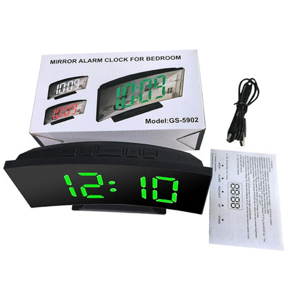 Noiseless LED Mirror Alarm Clock — Large Digital Display Silent Electronic Clock