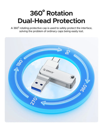ORICO 128GB Dual USB-C & USB-A Flash Drive – 2-in-1 USB 3.2 Type-C Portable Thumb Drive Storage