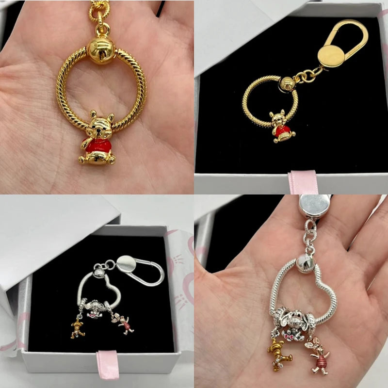 New 925 Sterling Silver Mickey Minnie Vinnie Charm – Beaded Fit for Original Pendant Bracelet, DIY Ladies Jewelry