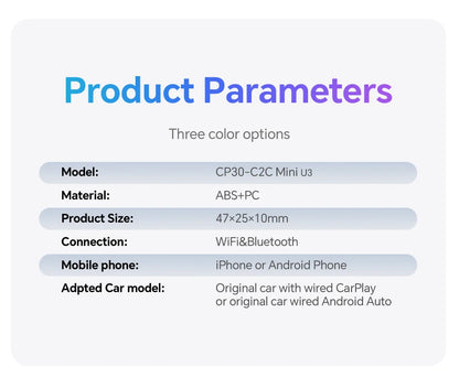 Mini U3 Smart Box for Mazda – Wireless CarPlay & Android Auto, Plug & Play with OTA Upgrade