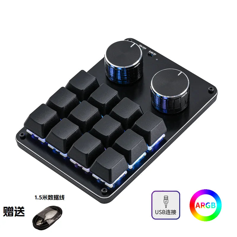 COIDEA Mini Wired RGB Keypad with Knob – Portable Macro Programming Keyboard for PS/Design Custom Controls, Gaming & Creative Work Gift Device