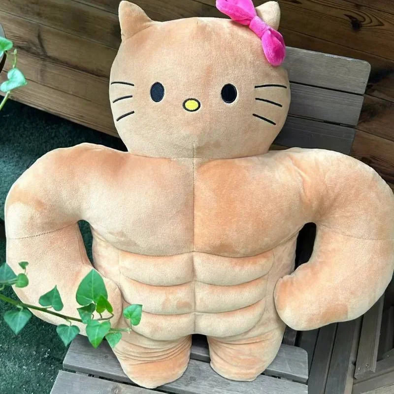 Sanrio Kawaii Hello Kitty Muscle Plush – Funny Chest Abdominal Boyfriend Pillow & Pom Pom Purin Doll, Christmas Gift