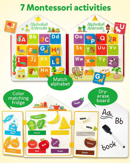 Toddler Montessori Busy Board – Dinosaur Dress-Up, Learning & Sensory Activities, Travel Toy & Life Skills Backpack