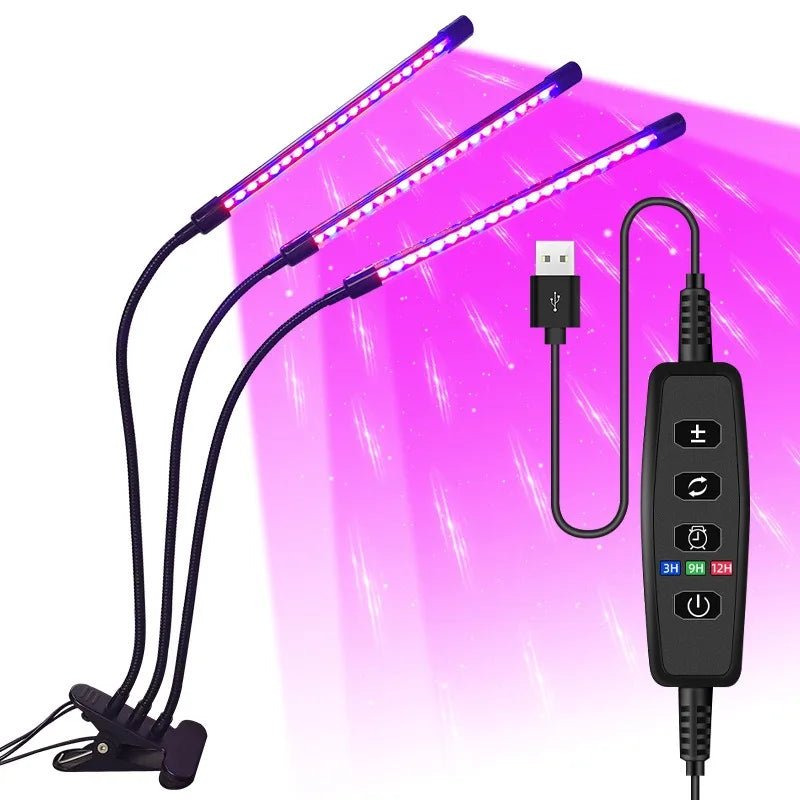 USB LED Plant Grow Light — Indoor Garden Full Spectrum Lamp with 10 Dimmable Levels, Timer Settings 3H/9H/12H for Hydroponic & Greenhouse Plants