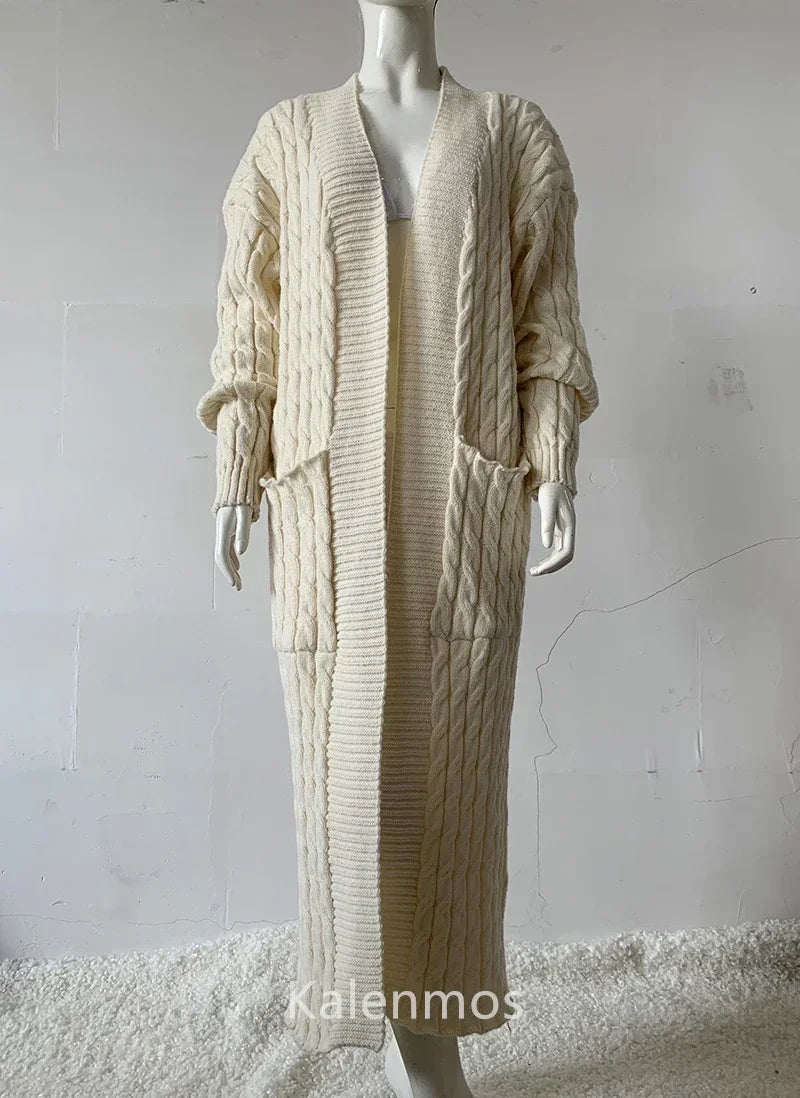 Knit Cardigan for Women – Long Green Crochet Jacket, Loose Long Sleeve Autumn/Spring Winter Sweater, 2023 Warm Jumper Coat