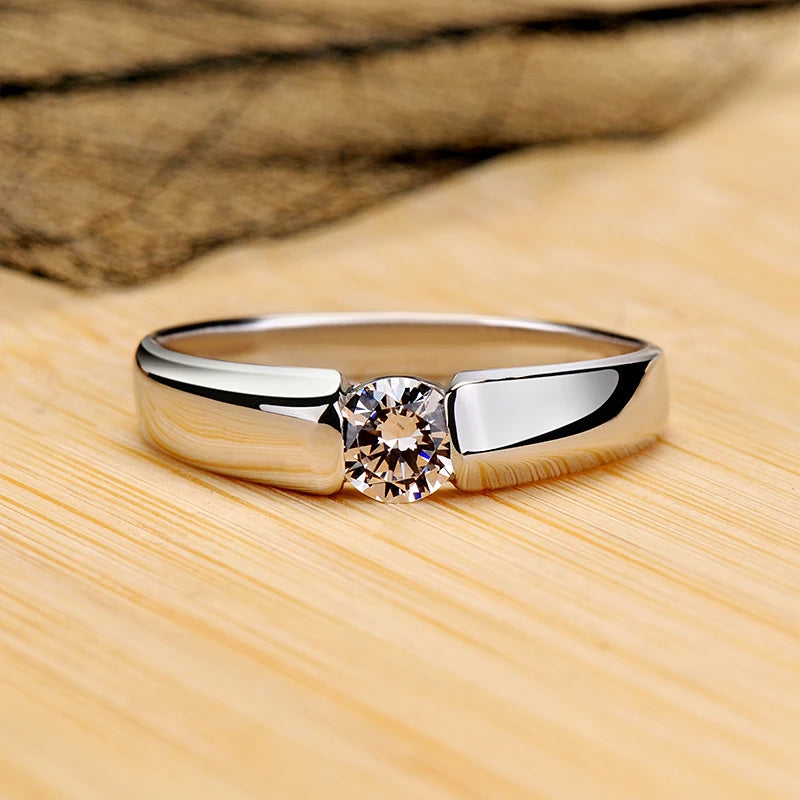 18K White Gold Color Solitaire Ring - 2 Carat Zirconia Diamond Style Wedding Band Luxury Jewelry for Women