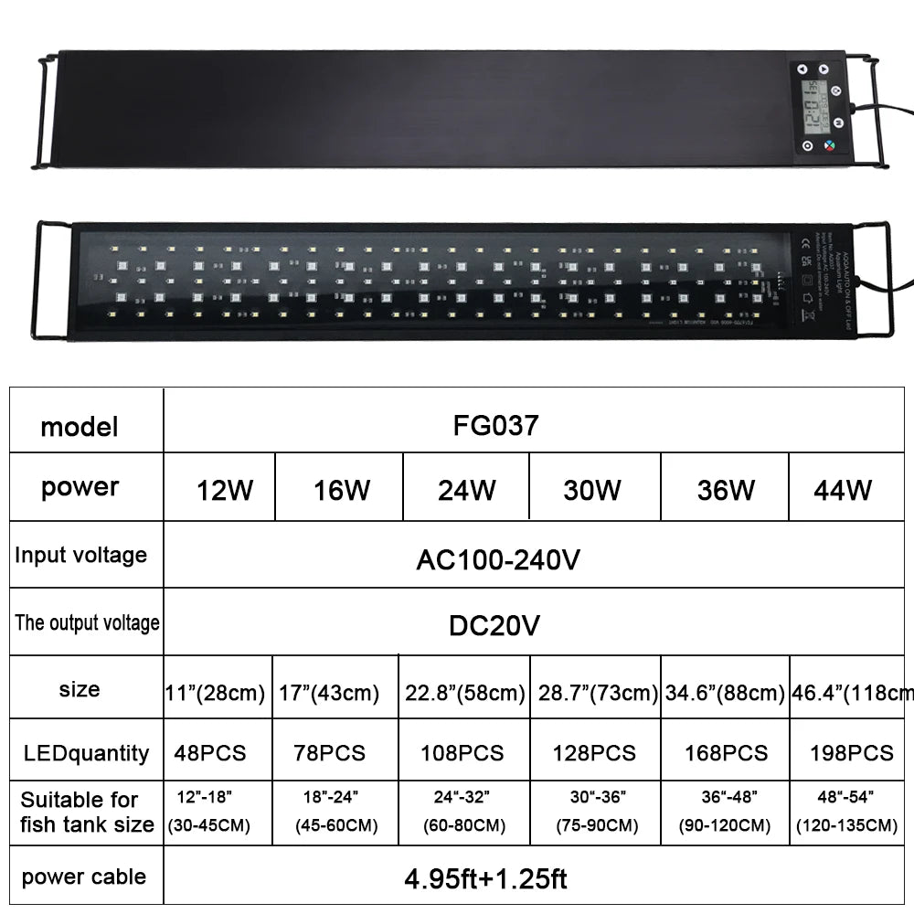 24/7 Full Spectrum Aquarium LED Light – Adjustable Brightness with Timer for Fish Tanks & Aquariums Decoration