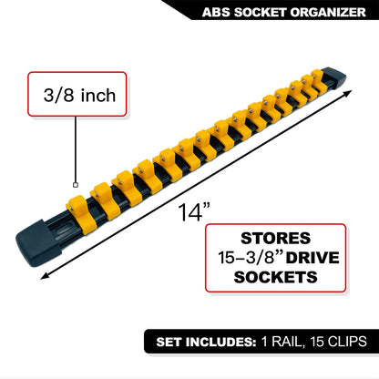 Universal Socket Organizer Rail – 1/4", 3/8", 1/2" Wrench Holder Plastic Bracket for Wall Mount & Home Repair Tools