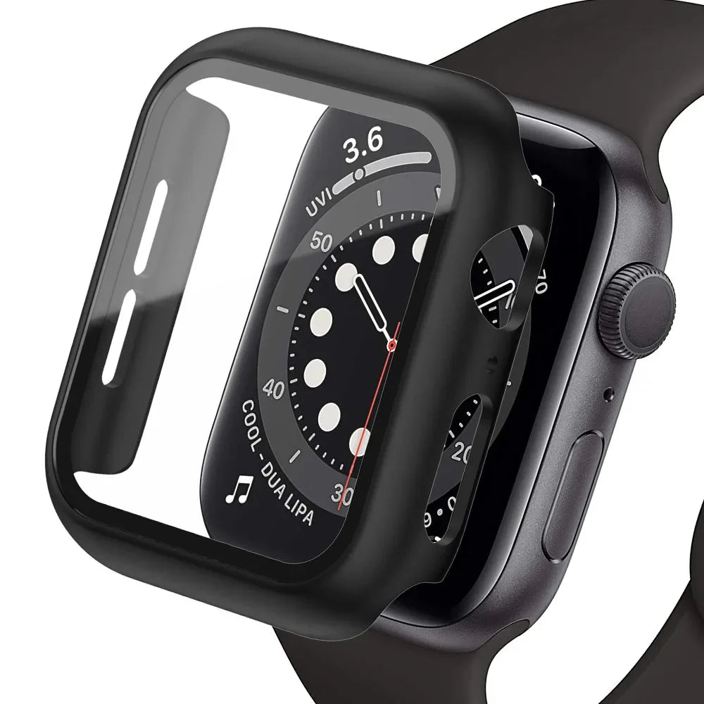 Apple Watch Tempered Glass Case - Full Cover PC Bumper Screen Protector for Series 9 8 7 6 SE 45mm 41mm 44mm 40mm
