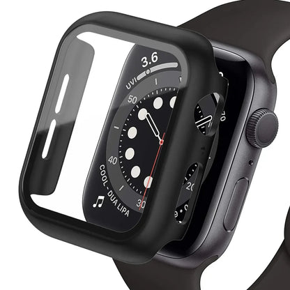Apple Watch Tempered Glass Case - Full Cover PC Bumper Screen Protector for Series 9 8 7 6 SE 45mm 41mm 44mm 40mm