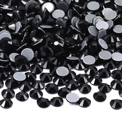 QIIY SS3–SS50 Crystal AB Black Glass Rhinestones – Hot-Fix Flatback Iron-On Stones for Wedding Dresses, Clothing, and Fabric Decoration