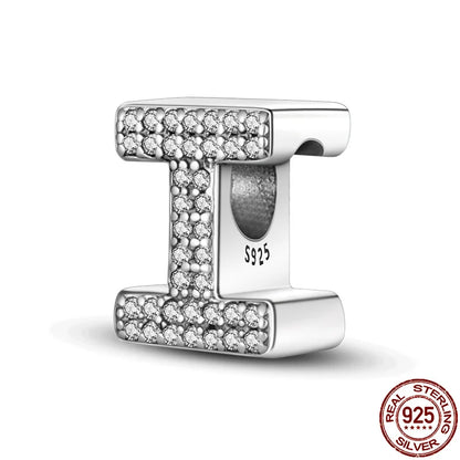 26 A-Z Alphabet Beads 925 Silver LOVE Letter Charms for 3mm Bracelets - CZ Zircon DIY Jewelry Gift