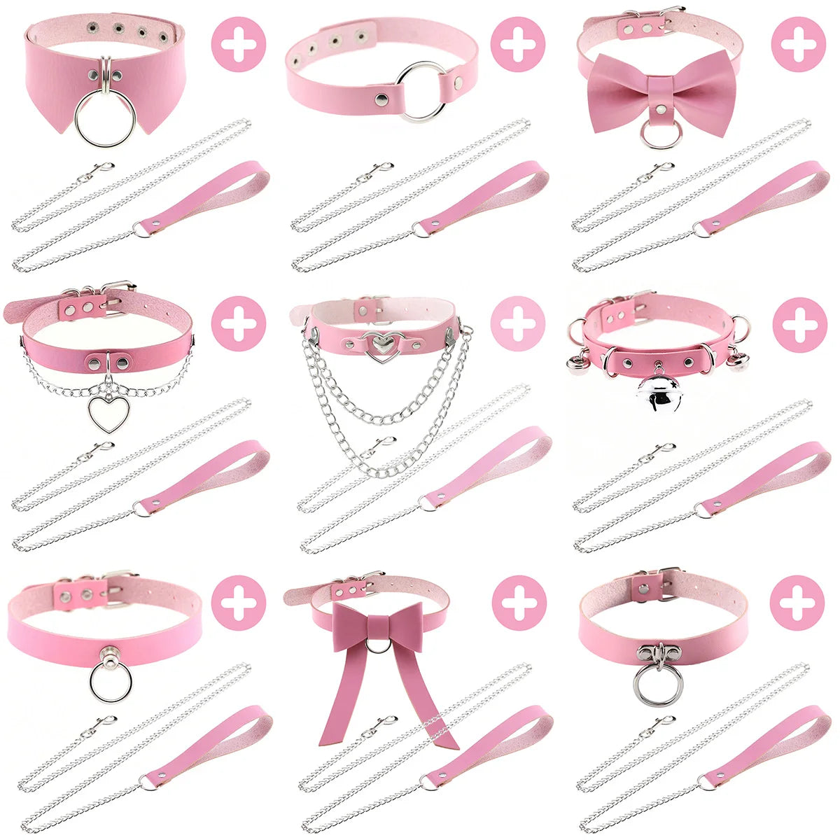 Pink Gothic Punk Collar Necklace - Cute Adjustable Couple Role-Play Choker with Matching Lanyard, Gift for Her