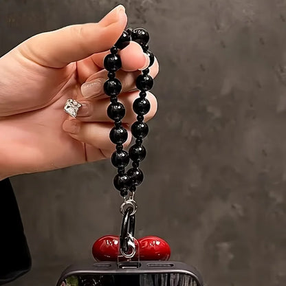 Red 3D Love Heart Beaded Phone Strap - Handmade Phone Charm Lanyard & Mobile Jewelry Gift