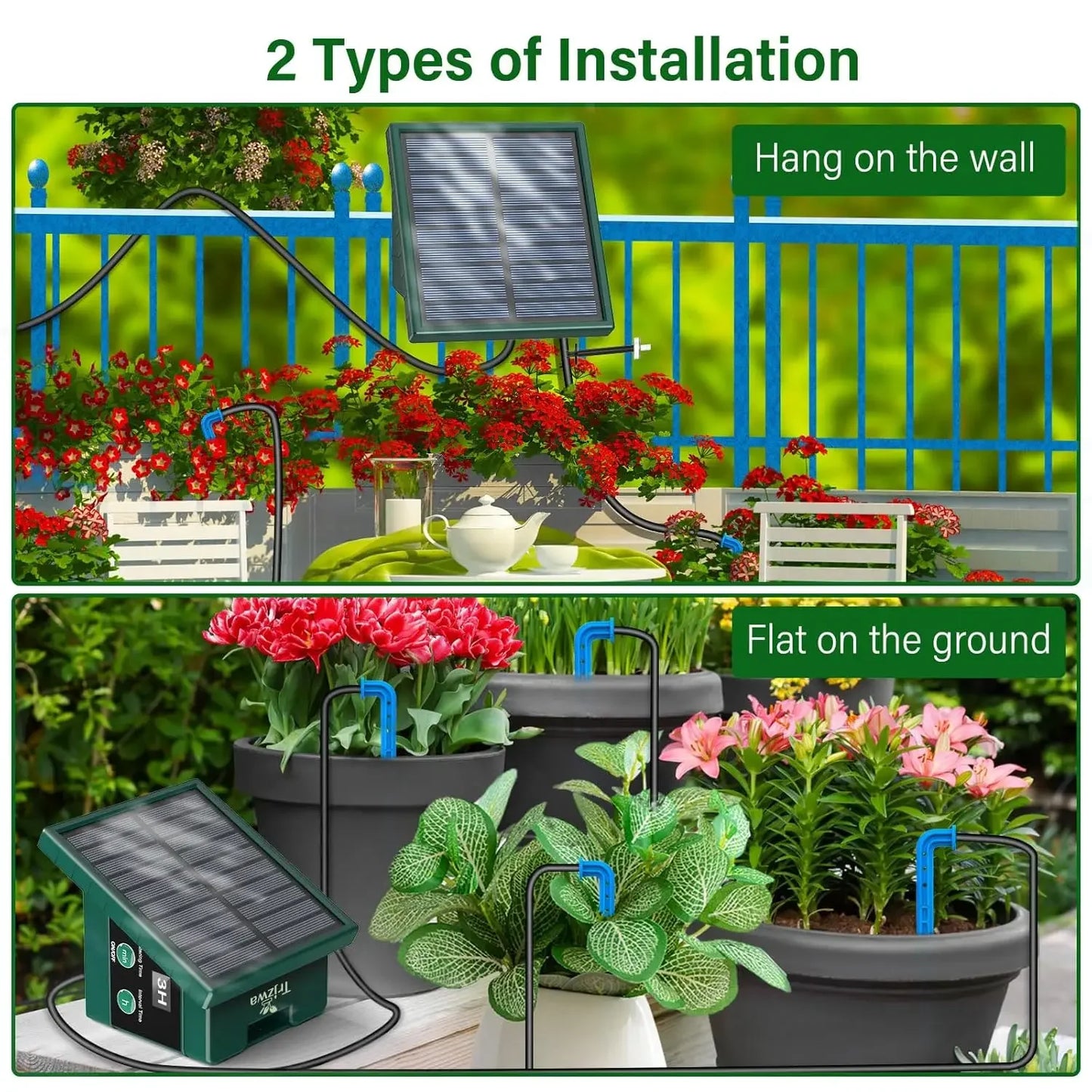 Solar Automatic Drip Irrigation System for Garden & Balcony – DIY Outdoor Watering Kit with Drip Hose