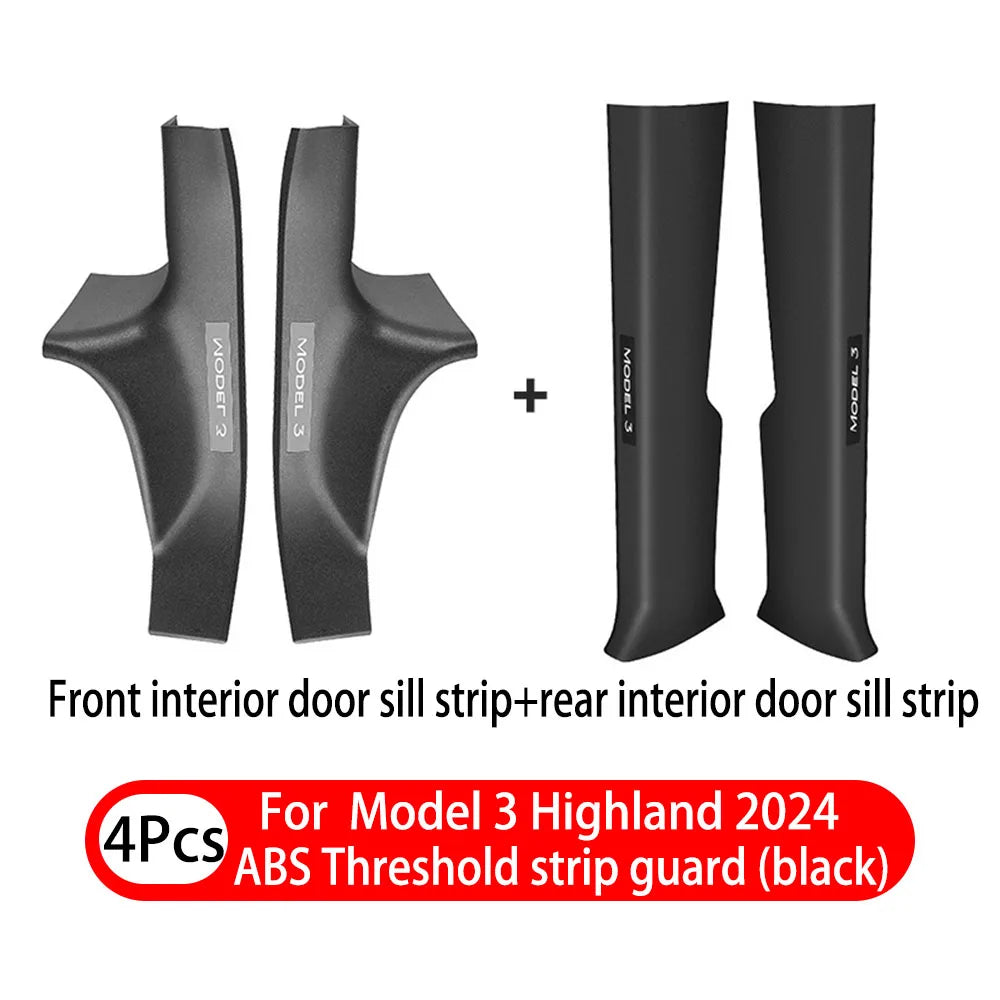 2/4/8Pcs Door Sill Protectors for Tesla Model 3 Highland 2024 – ABS Front & Rear Threshold Anti-Kick Guard Waterproof Strips