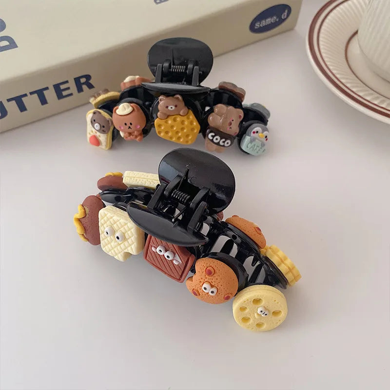 Cute Cartoon Biscuit Bow Hair Claw Clip - Creative Shark Hairpin for Women and Girls, Stylish Ponytail Hair Accessory