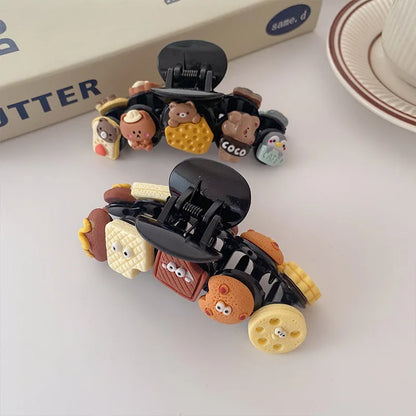 Cute Cartoon Biscuit Bow Hair Claw Clip - Creative Shark Hairpin for Women and Girls, Stylish Ponytail Hair Accessory