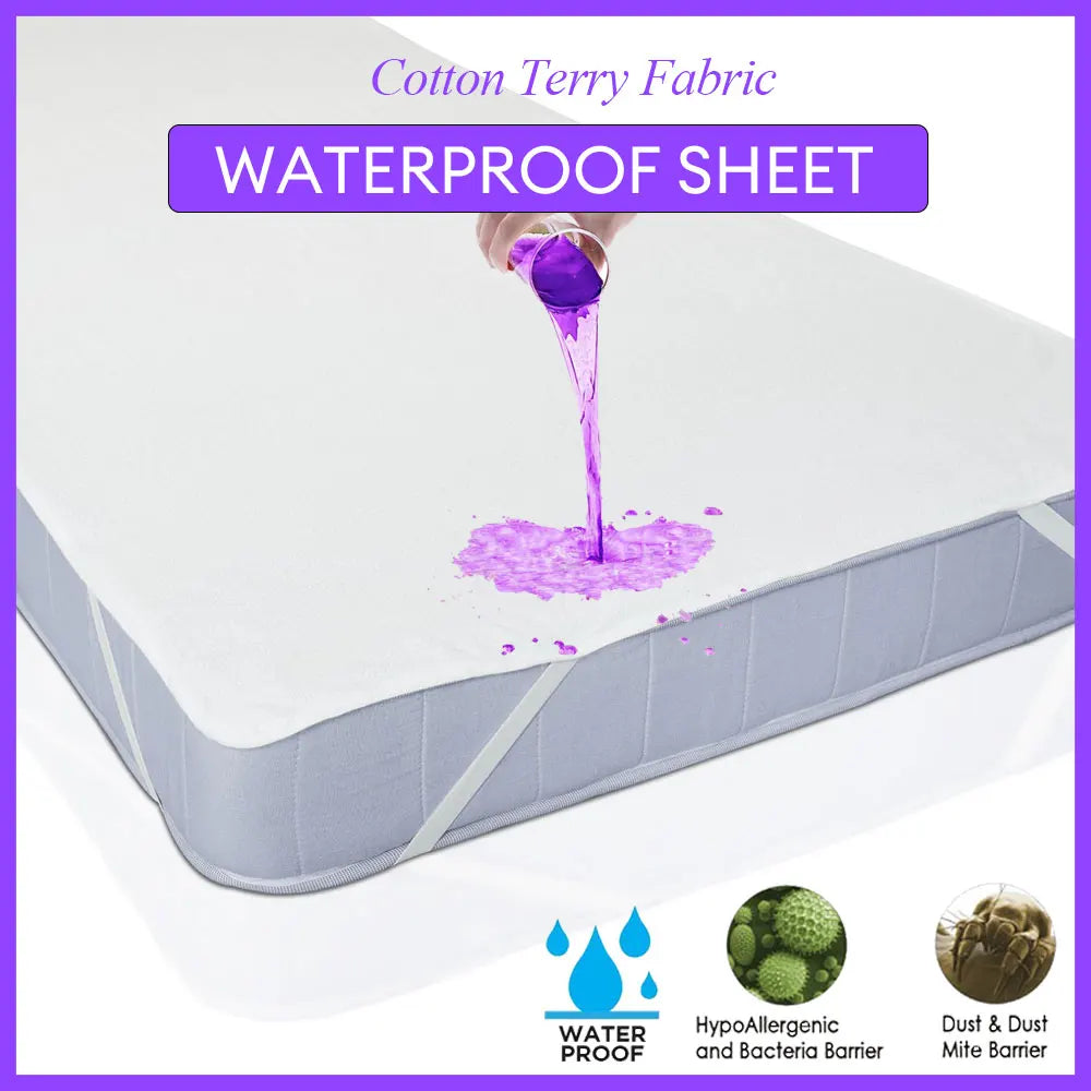 Waterproof Cotton Terry Mattress Protector - Anti-Mite Washable Flat Bed Sheet Cover for Comfortable Sleep