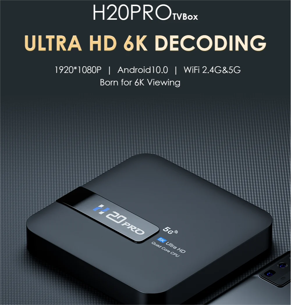 H20PRO Android TV Box – 4K Media Player with Android 10, 2GB RAM, 16GB Storage, Dual WiFi, Play Store, 1080P
