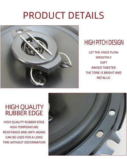 6 Inch 640W 3-Way Universal Car Coaxial Speakers - Full Range HiFi Auto Stereo with Non-Destructive Installation