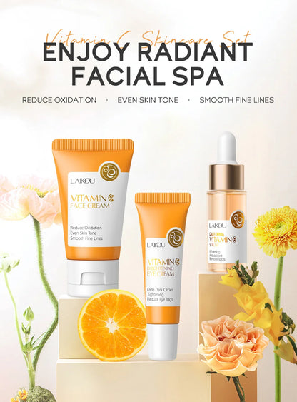 LAIKOU 3pcs Vitamin C & 24K Gold Sakura Skincare Set — Moisturizing Face Cream, Serum & Eye Cream, Anti-Wrinkle Face Care Kit