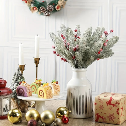 Snow White Artificial Pine Needle & Berry Bouquet – Christmas Decoration for Tree, Garland, Home Decor & DIY New Year Gift